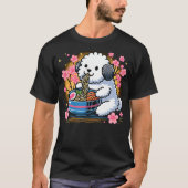 Kawaii Sheepadoodle dog Eating Ramen Tシャツ (正面)