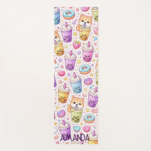 Kawaii Shiba Inu Boba Bubble Tea Pattern ヨガマット (正面)