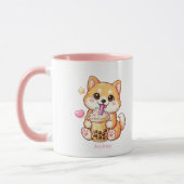 Kawaii Shiba Inu Drinking Bubble Tea Unisex マグカップ (左)