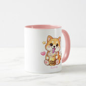 Kawaii Shiba Inu Drinking Bubble Tea Unisex マグカップ (正面右)