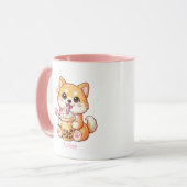 Kawaii Shiba Inu Drinking Bubble Tea Unisex マグカップ (正面左)