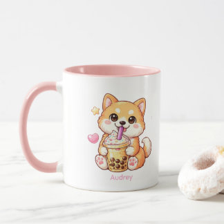 Kawaii Shiba Inu Drinking Bubble Tea Unisex マグカップ