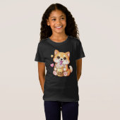 Kawaii Shiba Inu Drinking Bubble Tea Unisex Tシャツ (正面フル)