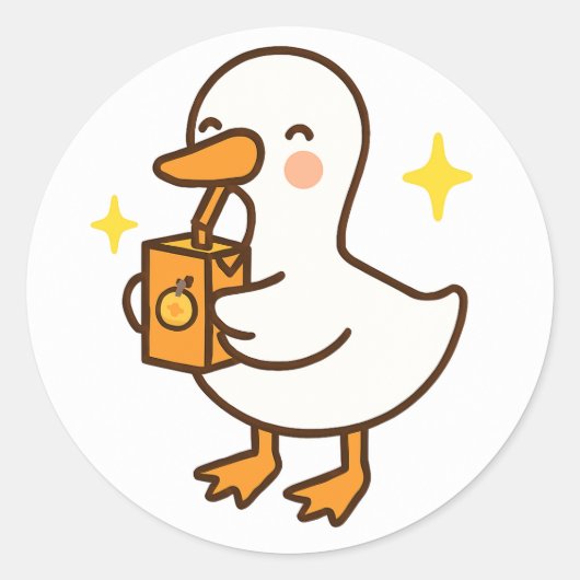 Kawaii Silly Goose Holding Juice Box Sticker ラウンドシール (正面)