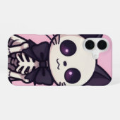 Kawaii Skeleton Cat Pink Halloween Case iPhone 16ケース (裏面横)