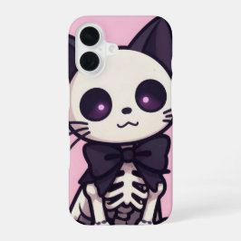 Kawaii Skeleton Cat Pink Halloween Case iPhone 16ケース