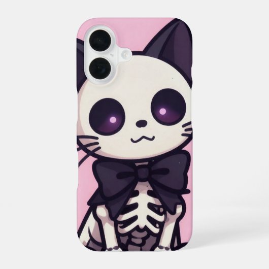 Kawaii Skeleton Cat Pink Halloween Case iPhone 16ケース (裏面)