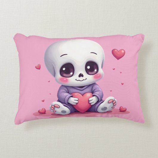 Kawaii Skeleton Holding Heart アクセントクッション (正面)