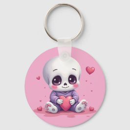 Kawaii Skeleton Holding Heart キーホルダー