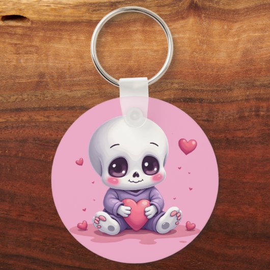 Kawaii Skeleton Holding Heart キーホルダー (裏面)