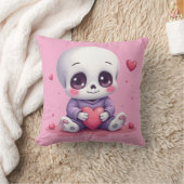 Kawaii Skeleton Holding Heart クッション (ブランケット)