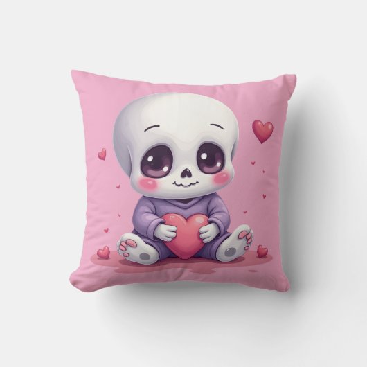 Kawaii Skeleton Holding Heart クッション (正面)