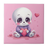 Kawaii Skeleton Holding Heart タイル (正面)