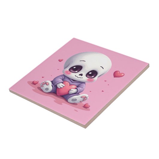 Kawaii Skeleton Holding Heart タイル (側面)