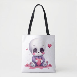 Kawaii Skeleton Holding Heart トートバッグ