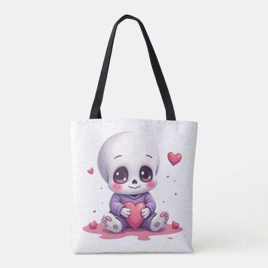 Kawaii Skeleton Holding Heart トートバッグ (裏面)