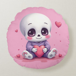 Kawaii Skeleton Holding Heart ラウンドクッション