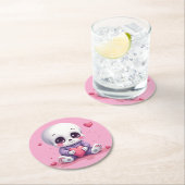 Kawaii Skeleton Holding Heart ラウンドペーパーコースター (インサイチュ)