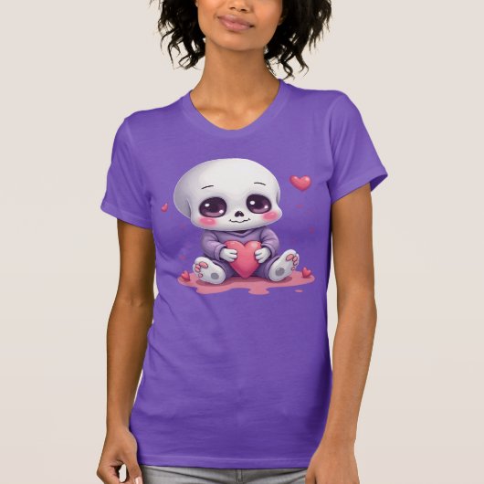 Kawaii Skeleton Holding Heart Tシャツ (正面)