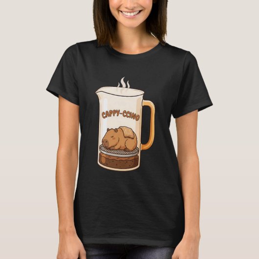 Kawaii Sleeping Capybara Coffee Cappy-ccino French Tシャツ (正面)