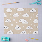  Kawaii Smiling Clouds & Stars on Beige 薄葉紙 (クラフト)