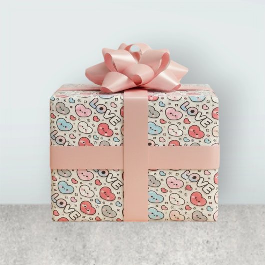 Kawaii Smiling Hearts Love Transparent Pattern ラッピングペーパー