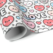 Kawaii Smiling Hearts Love Transparent Pattern ラッピングペーパー (ロールコーナー)
