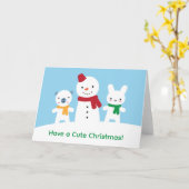 Kawaii Snow Day with Bunny & Bear Christmas カード (黄色い花)