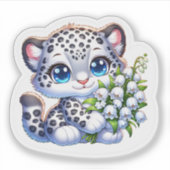 Kawaii Snow Leopard Big Cat Anime Stickers シール (正面)