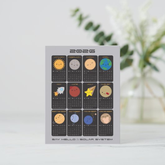 Kawaii Solar System 2026 Calendar ポストカード (スタンド正面)