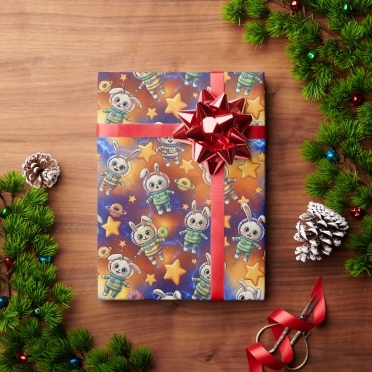 Kawaii Space Bunnies & Donuts Galactic Pattern ラッピングペーパー (クリスマスギフト)