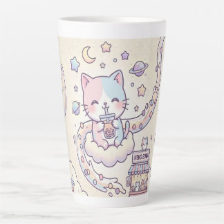 Kawaii Space Cat Drinking Boba Latte Mug カフェラテマグ