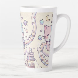 Kawaii Space Cat Drinking Boba Latte Mug  カフェラテマグ
