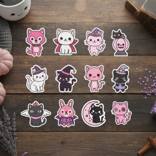 Kawaii Spooky Cat Sticker Pack シール