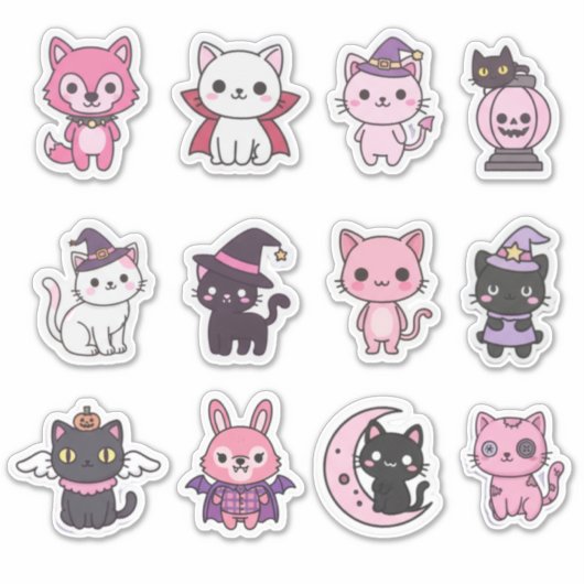 Kawaii Spooky Cat Sticker Pack シール (正面)