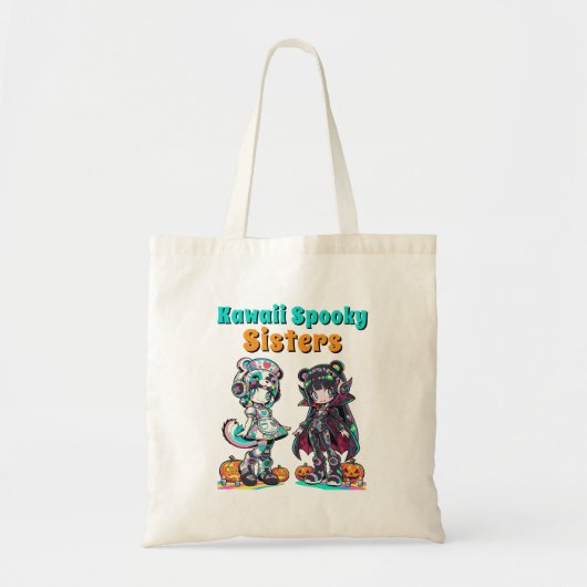 Kawaii Spooky Sisters Anime Chibi Halloween トートバッグ (正面)