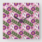 Kawaii Spring Bunny: Vibrant Purple Floral  スクエア壁時計 (正面)