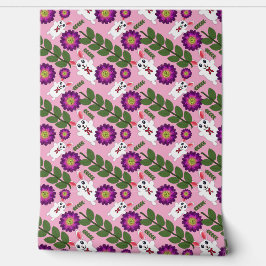 Kawaii Spring Bunny: Vibrant Purple Floral Maximal 壁紙