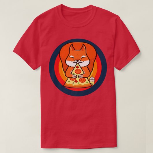 Kawaii Squirrel Eating Pizza Boba Tea Tシャツ (デザイン正面)