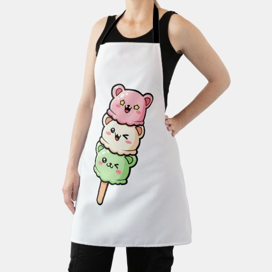Kawaii Stacked Bear Ice Cream Illustration エプロン (インサイチュ)
