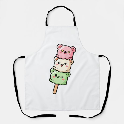 Kawaii Stacked Bear Ice Cream Illustration エプロン (正面)