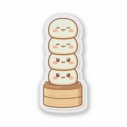Kawaii Stacked Dumpling Bamboo Steamer シール (正面)