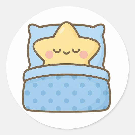 Kawaii Star in Bed – Transparent Sticker ラウンドシール (正面)