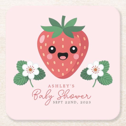 Kawaii Strawberry Baby Shower スクエアペーパーコースター (正面)