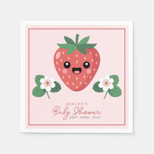 Kawaii Strawberry Baby Shower スタンダードカクテルナプキン (正面)