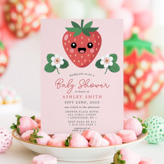 Kawaii Strawberry Baby Shower 招待状