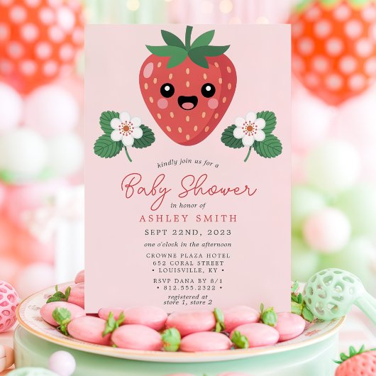 Kawaii Strawberry Baby Shower 招待状