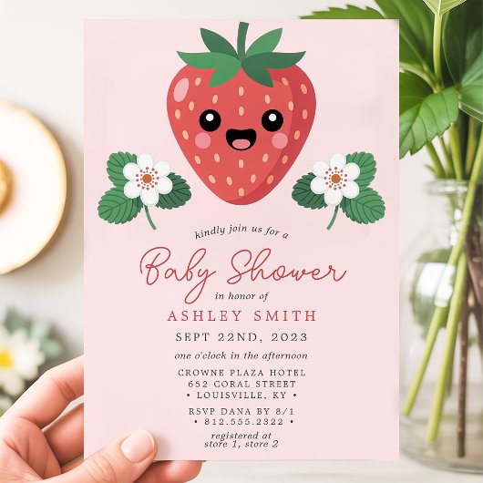 Kawaii Strawberry Baby Shower 招待状