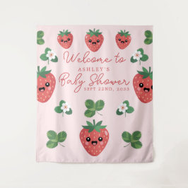 Kawaii Strawberry Baby Shower Backdrop タペストリー
