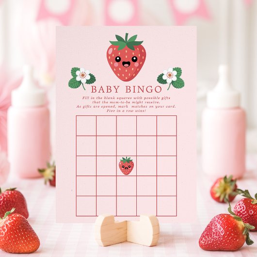 Kawaii Strawberry Baby Shower Bingo Game Card 招待状